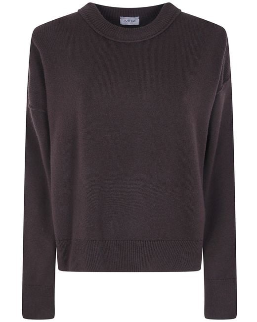 Mrz Black Cropped Oversized Round Neck Sweater