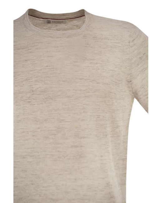 Brunello Cucinelli White Linen And Cotton Crew Neck T-Shirt for men