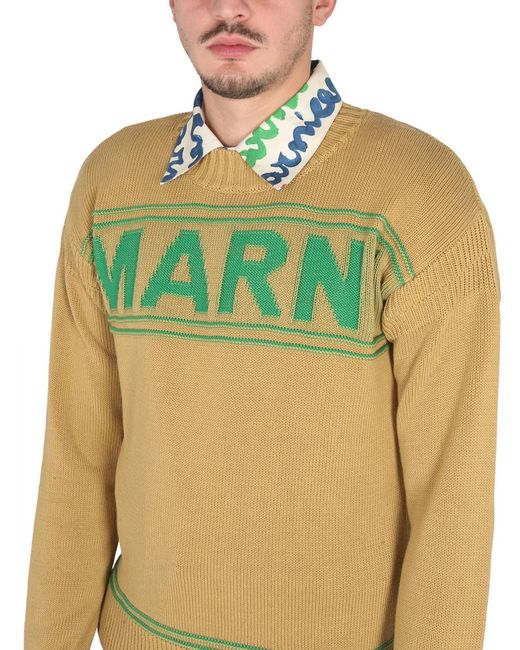 Marni Green Knit Sweatshirt With Logo for men