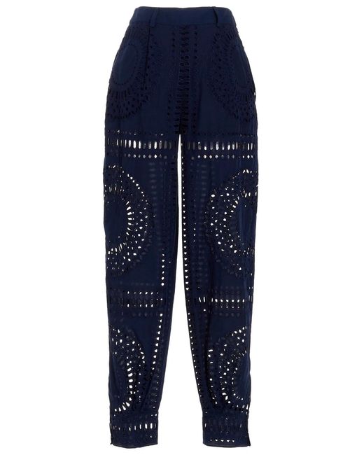 Alberta Ferretti Blue Embroidered Cotton Pants