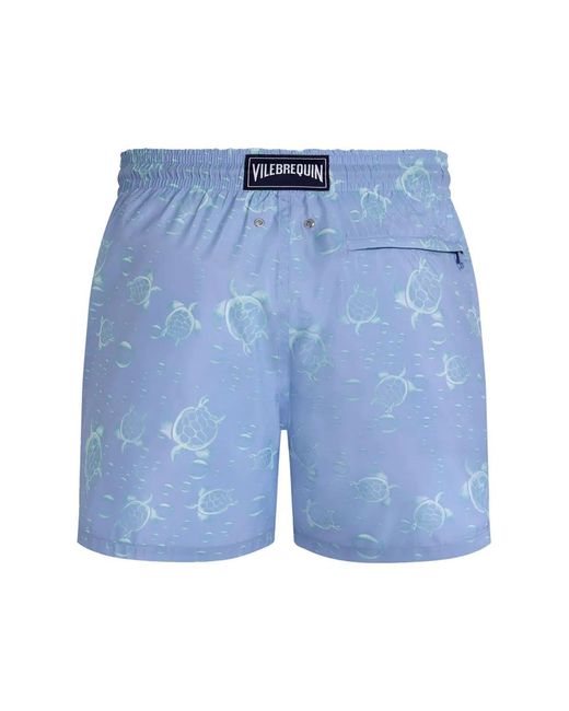 Vilebrequin Blue Swim Shorts With Turtle And Water Bubble Print And Matching Pouch for men