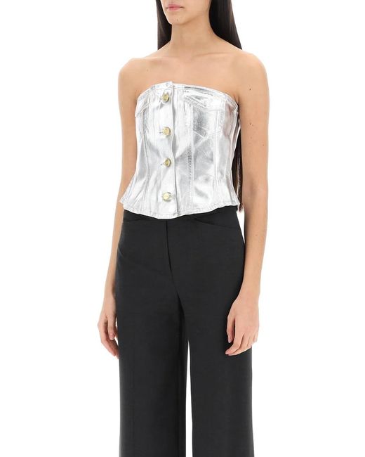 Ganni White Organic Cotton Denim Corset