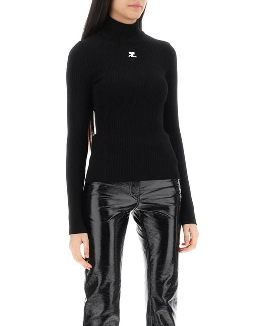 Courreges Black Courregès Roll Neck Ribbed Jumper