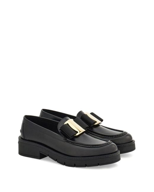 Ferragamo Black Chunky Bow Loafers For