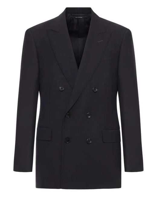 Tom Ford Blue High Twist Double Breasted Wool Jacket for men