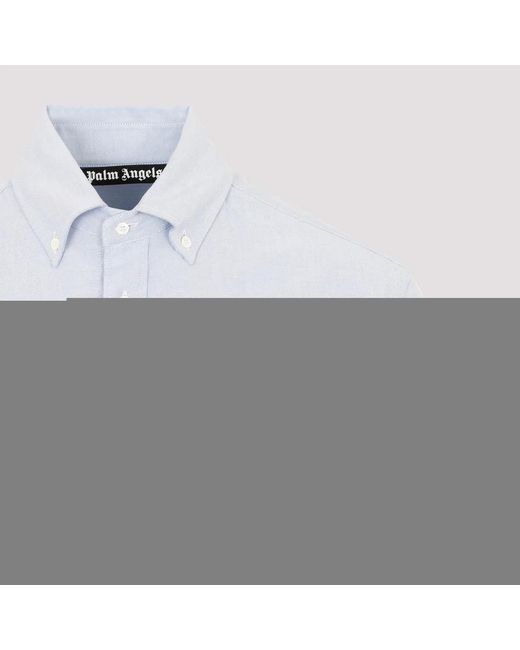 Palm Angels Blue Button-Down Collar Cotton Shirt for men