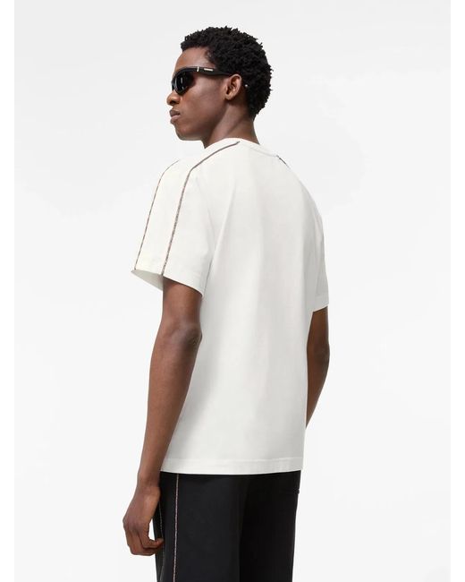 Burberry White Check Piping Cotton T-Shirt for men