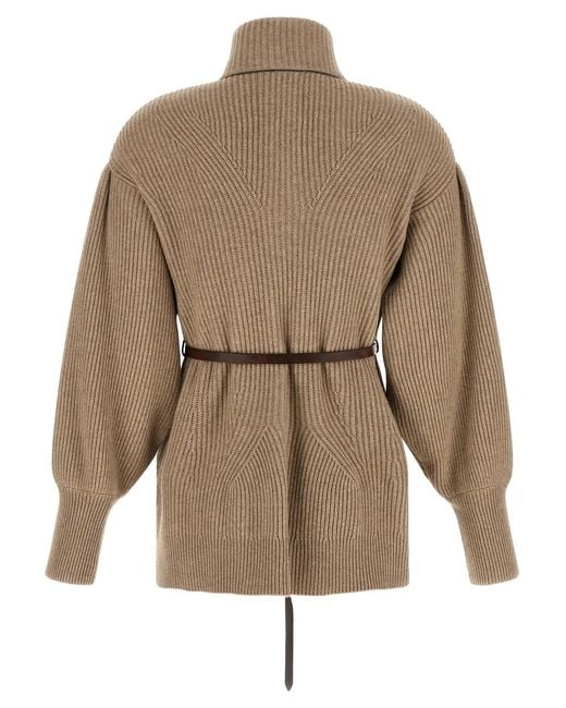 Brunello Cucinelli Natural English Half-Ribbed Cardigan