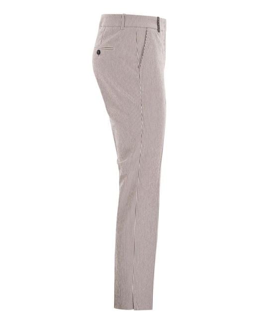 Peserico Gray Seersucker Cotton Cigarette Trousers