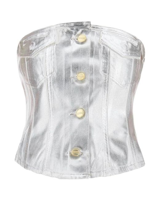 Ganni White Organic Cotton Denim Corset