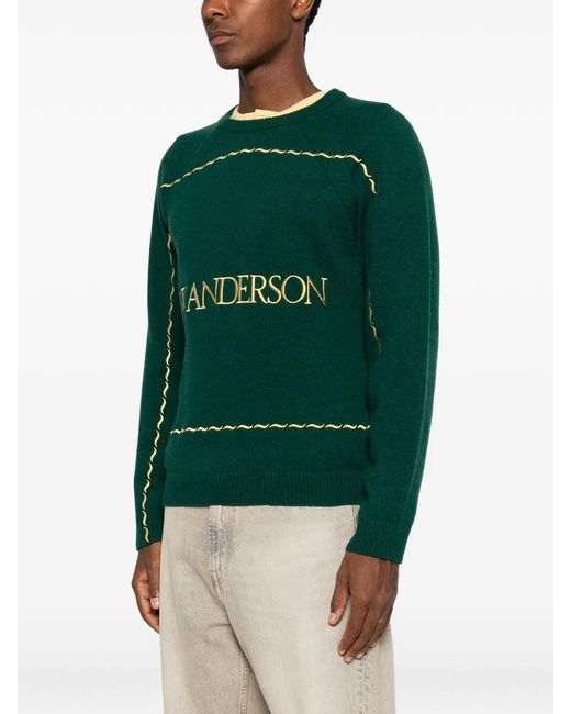 J.W. Anderson Green Logo-Embroidered Wavy-Stitch Sweater for men