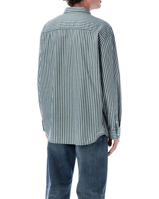 Vans Blue Moss Premium Dobby Stripe Long Sleeve Shirt for men