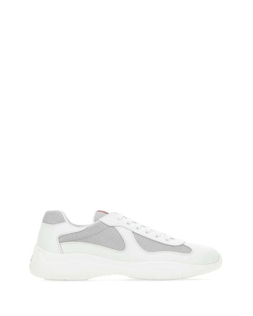 Prada White Two-Tone Leather And Tech Fabric Sneakers for men