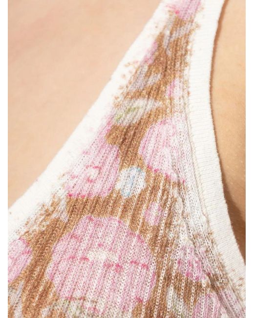 DIESEL Pink Floral V-Neck Linen Top