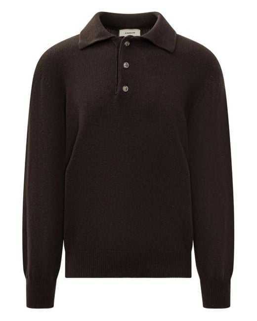 A PAPER KID Men's Black Merino Wool Polo
