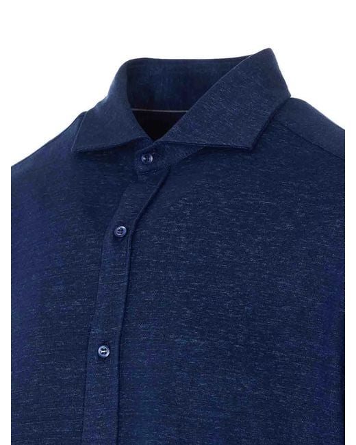 Brunello Cucinelli Blue Shirt With Frontal Buttons Closure for men