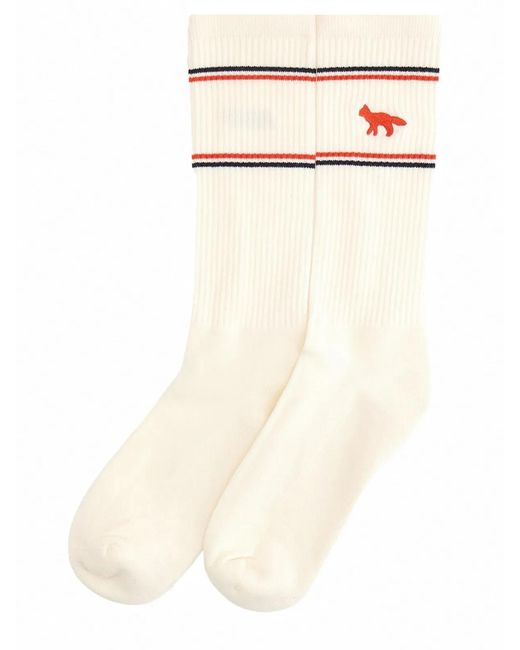 Autry X Maison Kitsune White Socks With Logo