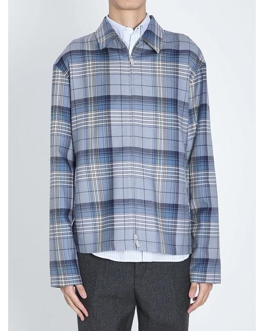 Dior Blue Zippered Check Shirt for men