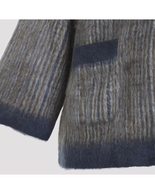 Brunello Cucinelli Gray Grigio Blu Galles Jacquard Cardigan