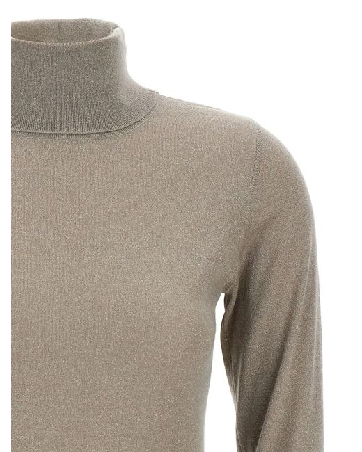 Brunello Cucinelli Gray Sparkling Cashmere And Silk Lightweight Turtleneck Sweater