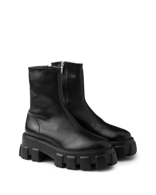 Prada Black Nappa Leather Monolith Ankle Boots