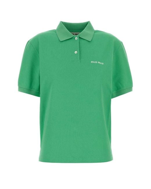 Miu Miu Green Logo Shirt Collar Polo