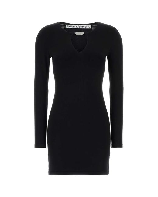 Alexander Wang Black Ls V-Neck Mini Dress With Crystal Necklace