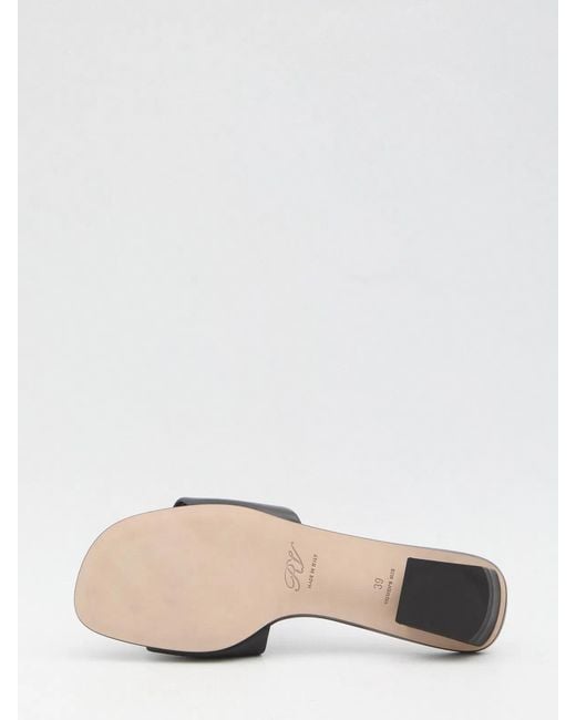Roger Vivier White Square Buckle Leather Slides
