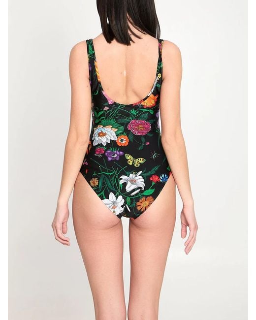 Gucci Black Floral-Print Swimsuit