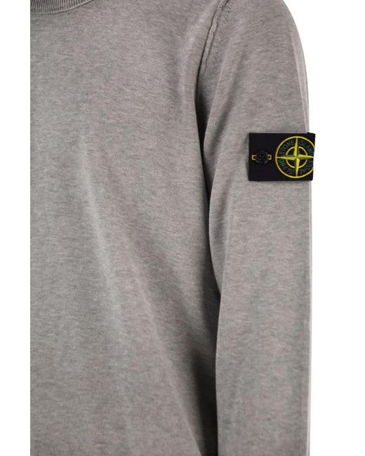 Stone Island Gray Crew Neck Jumper With Small Lapel for men