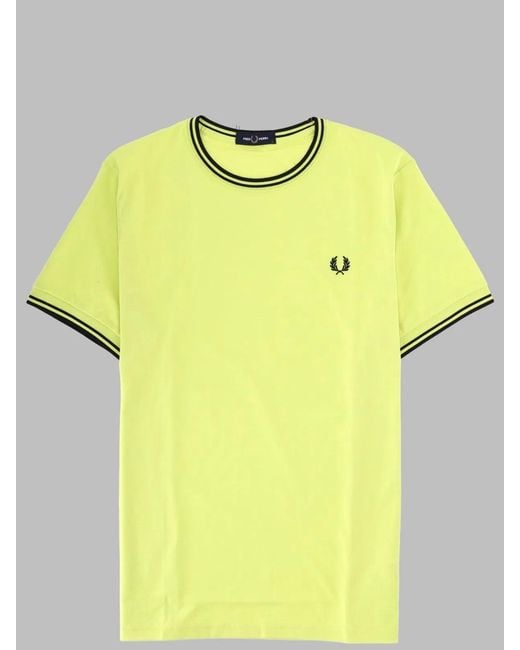Fred Perry Yellow T-Shirt Con Doppia Riga for men