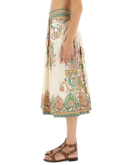 Etro Natural Paisley Print Midi Skirt