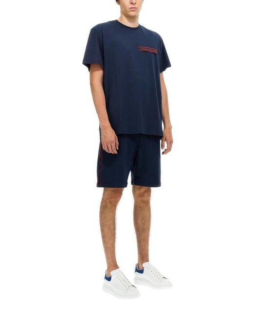 McQueen Blue Bermuda Shorts With Selvedge Logo Band for men