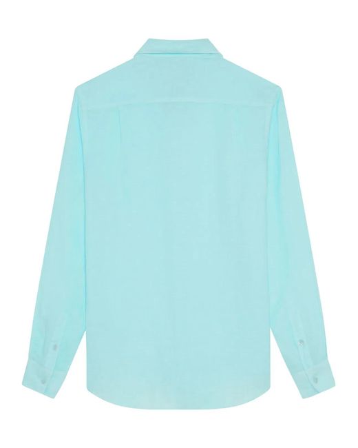 Vilebrequin Blue Plain Linen Shirt With A Pocket for men