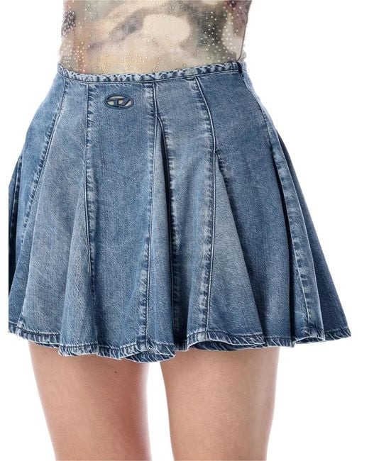 DIESEL Blue Pleated Raw-Cut Hem Skirt