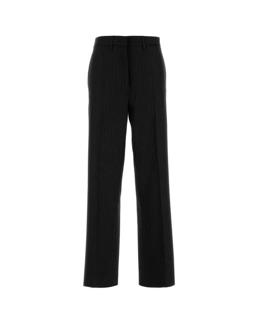 Miu Miu Black Embroidered Stretch Wool Palazzo Pant