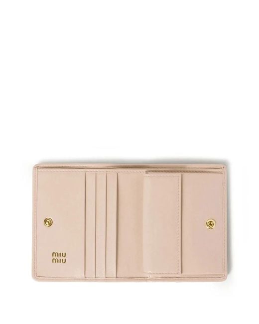 Miu Miu Pink Small Matelassé Nappa Leather Wallet With Snap Closure