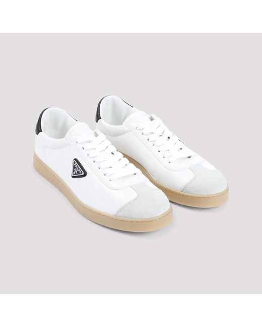 Prada White Lane Leather Low-Top Sneakers for men