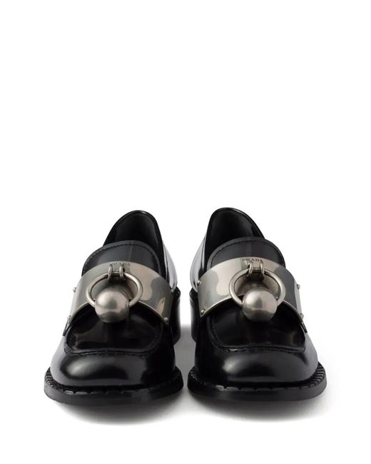 Prada Black Brushed Leather Loafers