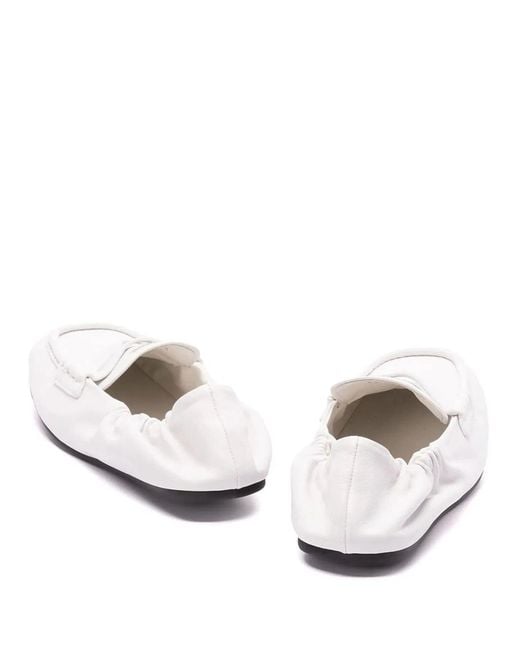 Miu Miu White Ruches Nappa Leather Loafers