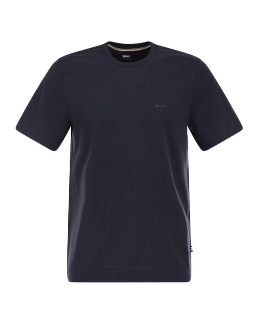 Boss Blue Cotton Jersey T-Shirt With Logo for men