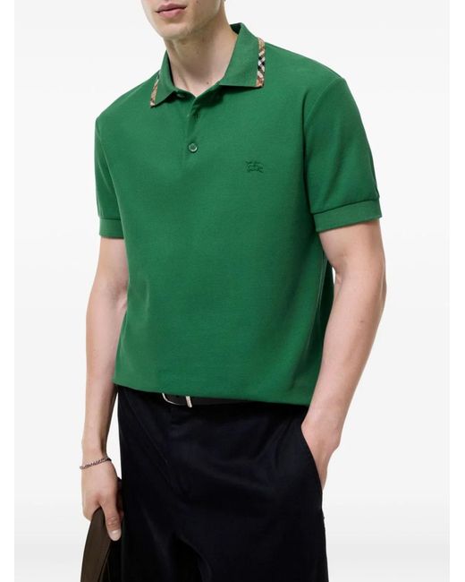 Burberry Green Check Trim Polo Shirt for men
