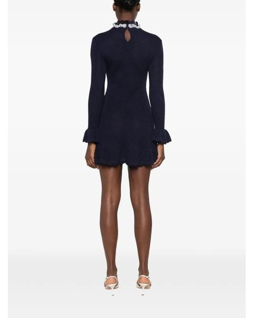 Self-Portrait Blue Pearl Trim Knit Mini Dress
