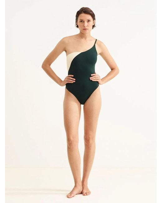 Eres Green Tandem Two-Tone One-Shoulder Swimsuit