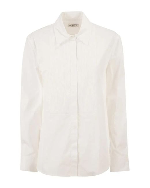 Dondup White Cotton Shirt With Pleated Bib Front