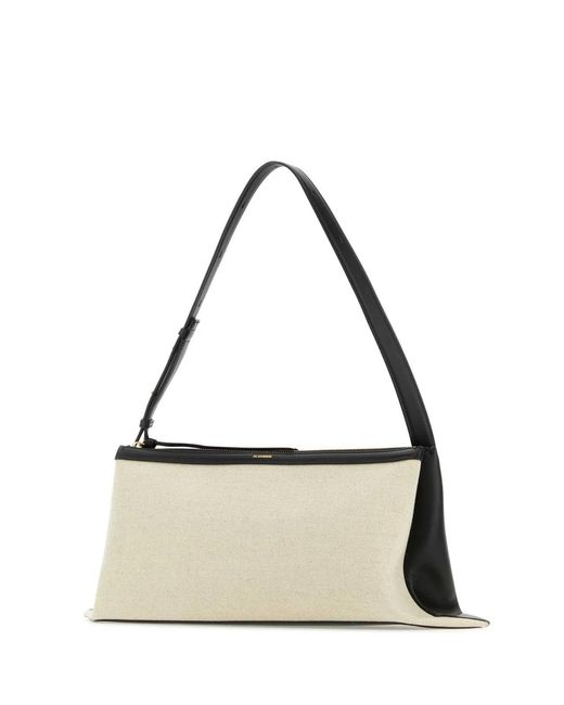 Jil Sander Metallic Two-Tone Canvas And Leather Medium Empire Shoulder Bag