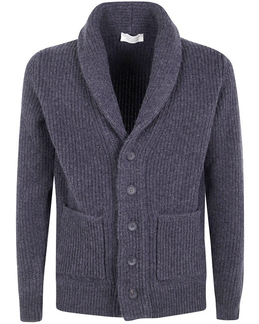 FILIPPO DE LAURENTIIS Blue Shawl Collar Pocket Cardigan for men