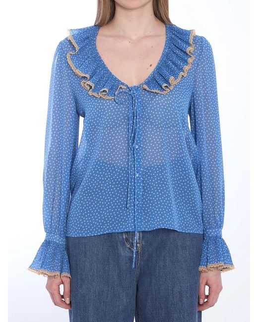 Valentino Garavani Blue Blouse With Polka Dots