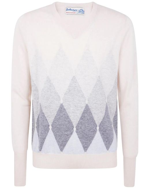 Ballantyne White V Neck Pullover for men