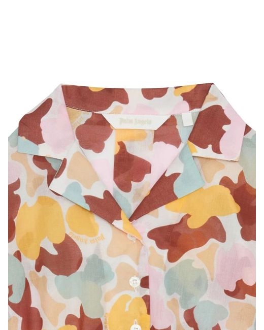 Palm Angels White Cropped Shirt Aop Camu